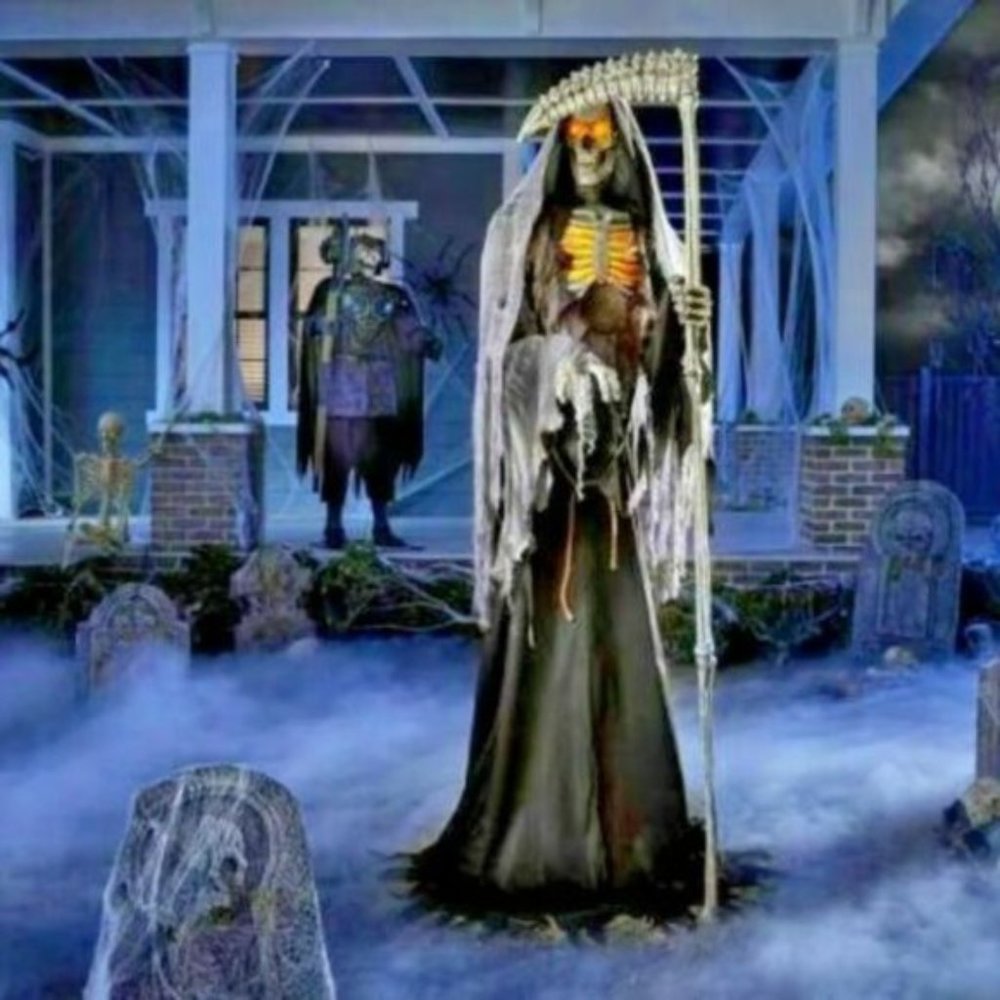 Home Accents Halloween Animated 7 ft Grave and Bones Inferno Reaper LED Lights